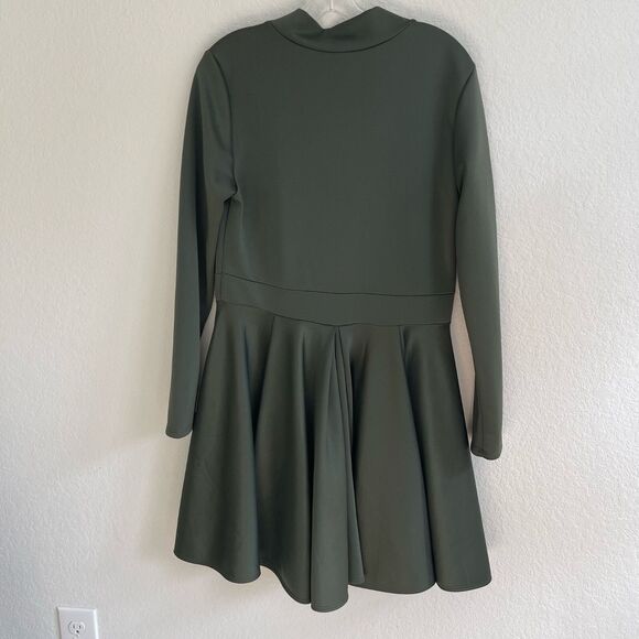 EIEN Womens Dress Green Plus 1XL Satin long sleeve‎ vneck Modest Classic minimal - Picture 2 of 7